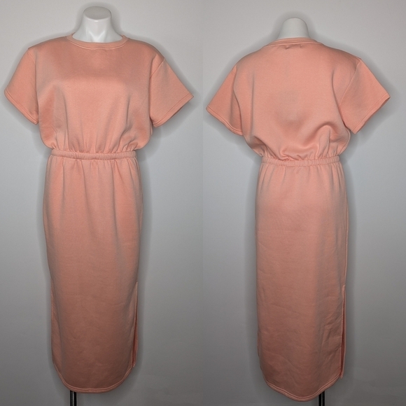 NWT PrettyLittleThing peach short sleeve elastic waist sweatshirt midi dress 6 - Picture 1 of 10